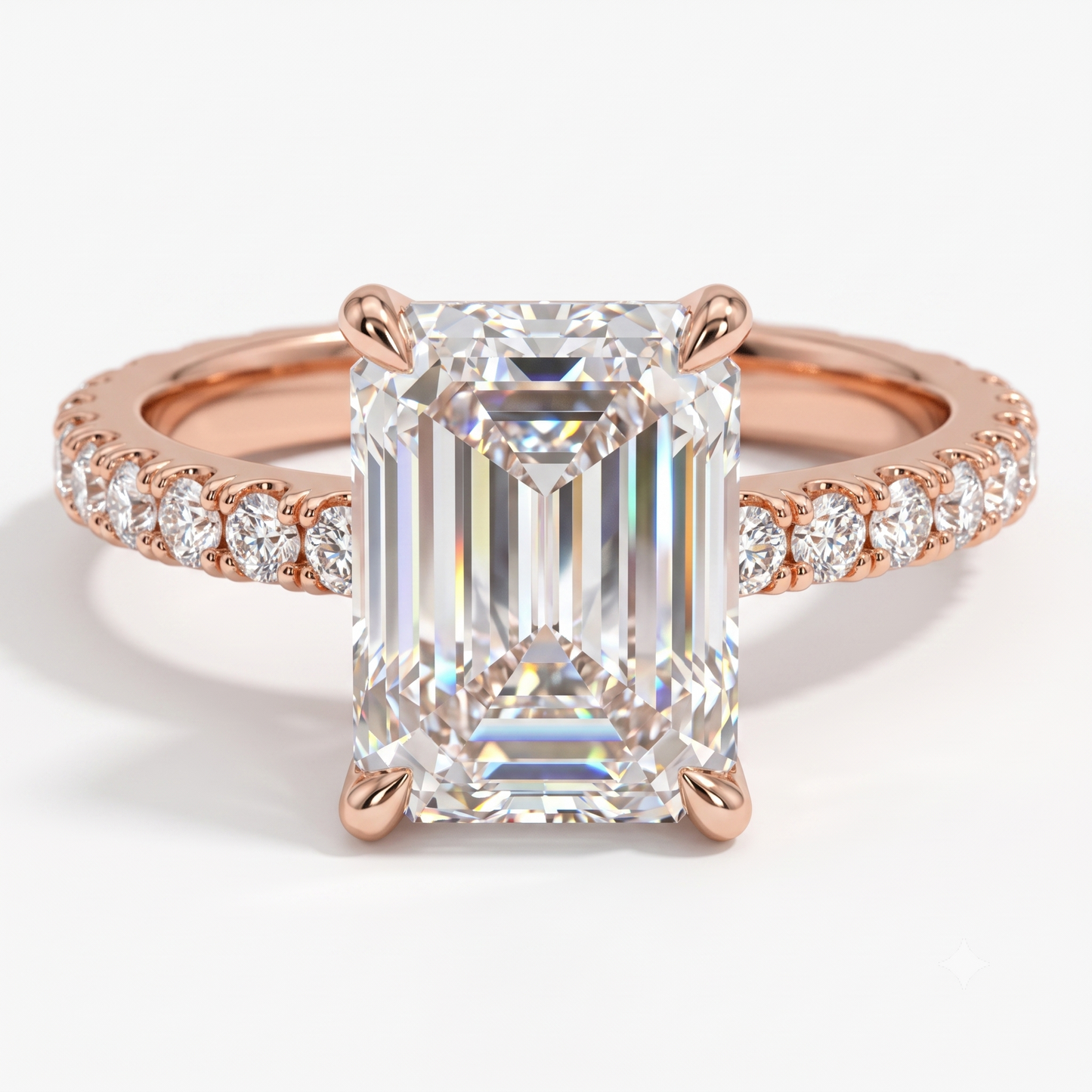 2.0ct Emerald cut  Lab Grown Diamond Solitaire Engagement Ring with Hidden Halo Pave Setting