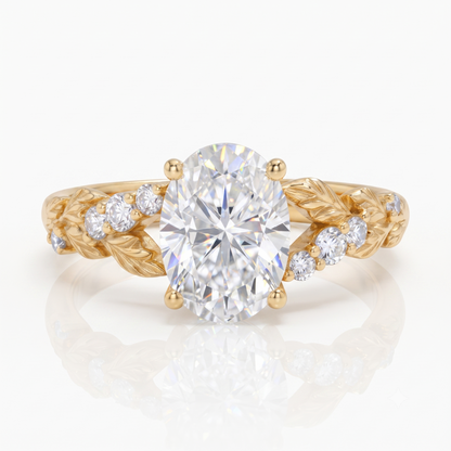 1.36 ct Oval Lab-Grown Diamond Vintage Art Deco Leaf Ring