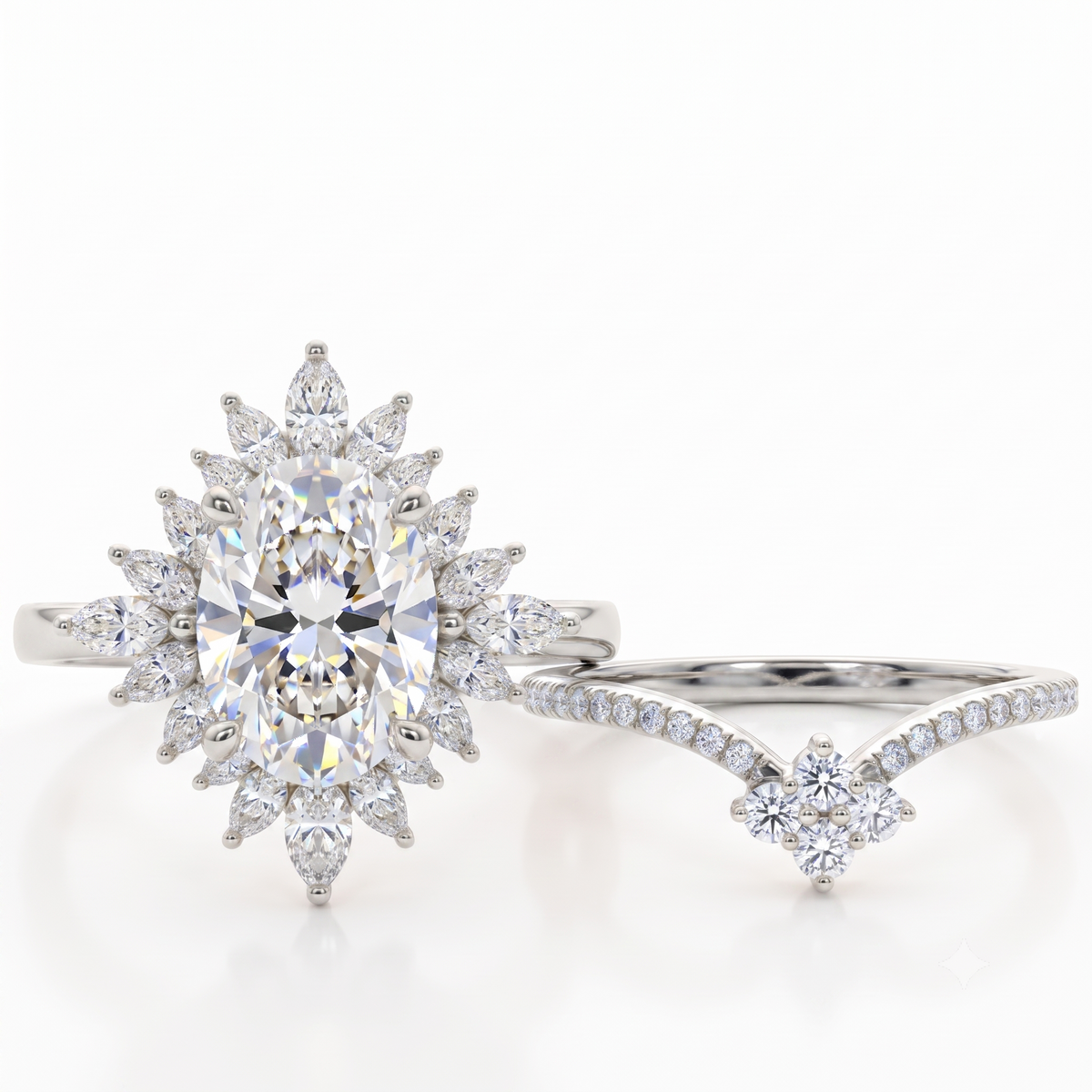 1.60 Ct Oval Lab-Grown Diamond Bridal Ring Set – Floral Halo