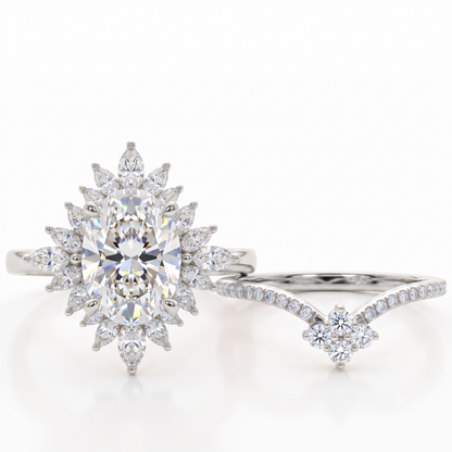1.60 Ct Oval Lab-Grown Diamond Bridal Ring Set – Floral Halo
