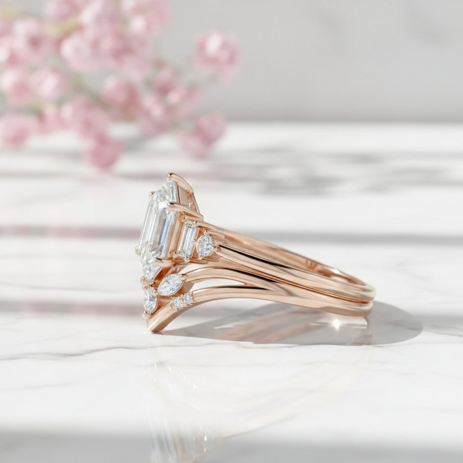 1.920CT Hexagon Lab-Grown Diamond Engagement Ring Set