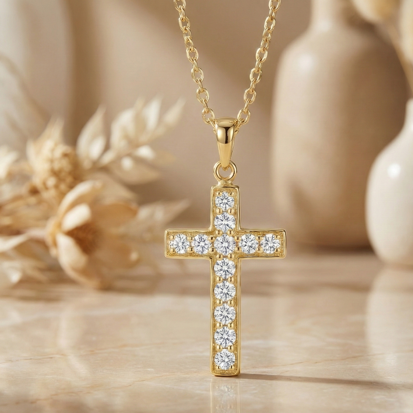 3.60 Carat Moissanite Cross Pendant Necklace – 14K Gold