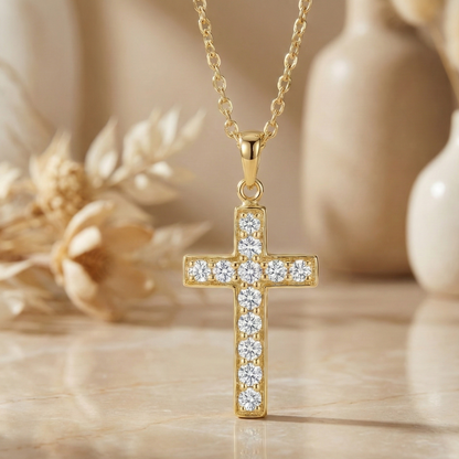 3.60 Carat Lab-Grown Cross Pendant Necklace – 14K Gold