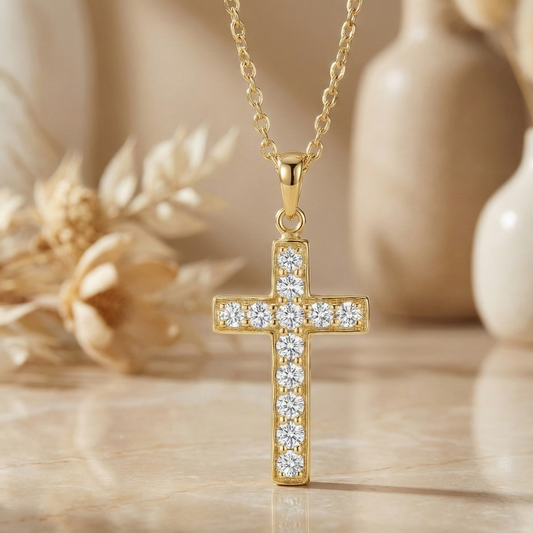 3.60 Carat Moissanite Cross Pendant Necklace – 14K Gold