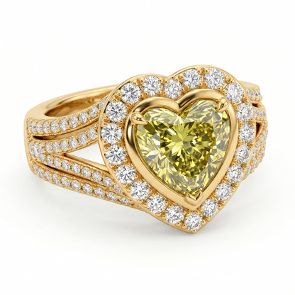 1.00CT Canary Yellow Heart Cut Halo Lab-Grown Engagement Ring