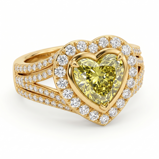 1.00CT Canary Yellow Heart Cut Halo Lab-Grown Engagement Ring