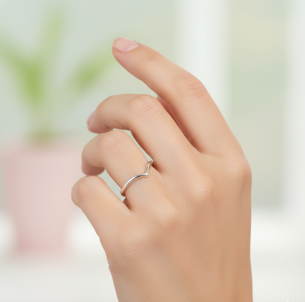 Simple Curved Wedding Band – 14K Yellow Gold Chevron Ring