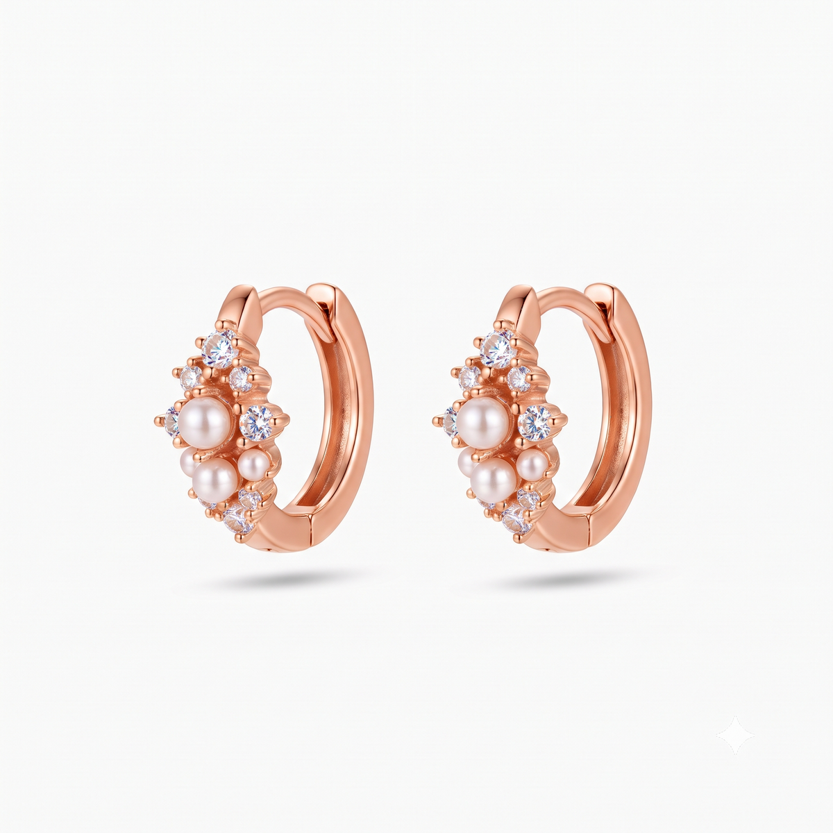 0.16 Ct Lab Grown Diamond Pearl Huggie Hoop Earrings | 14K Gold | Dainty Pearl Earrings
