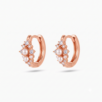 0.16 Ct Lab Grown Diamond Pearl Huggie Hoop Earrings | 14K Gold | Dainty Pearl Earrings