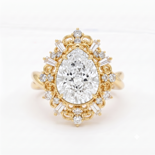vintage pear cut lab grown diamond engagement ring