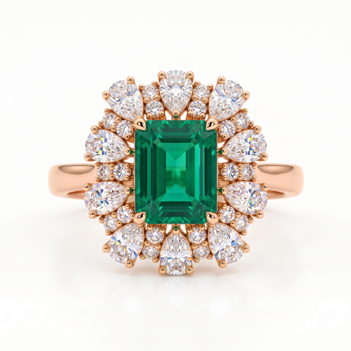 3.80 CT Emerald Cut Emerald Lab Grown Diamond Floral Halo Engagement Ring
