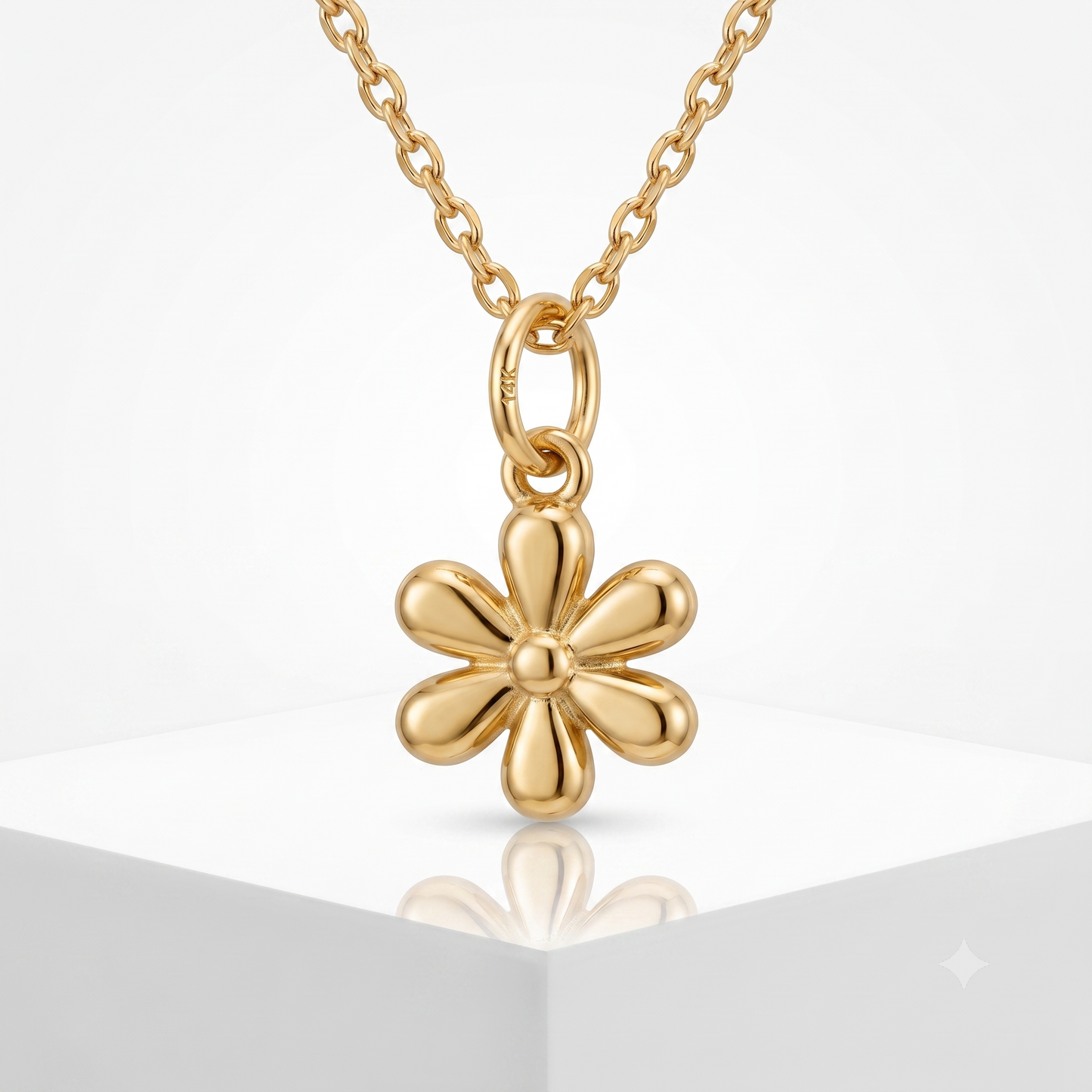 14k Gold Flower Charm Dainty Floral Pendant Necklace