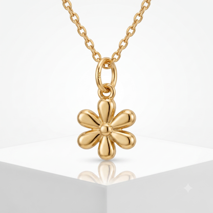 14k Gold Flower Charm Dainty Floral Pendant Necklace