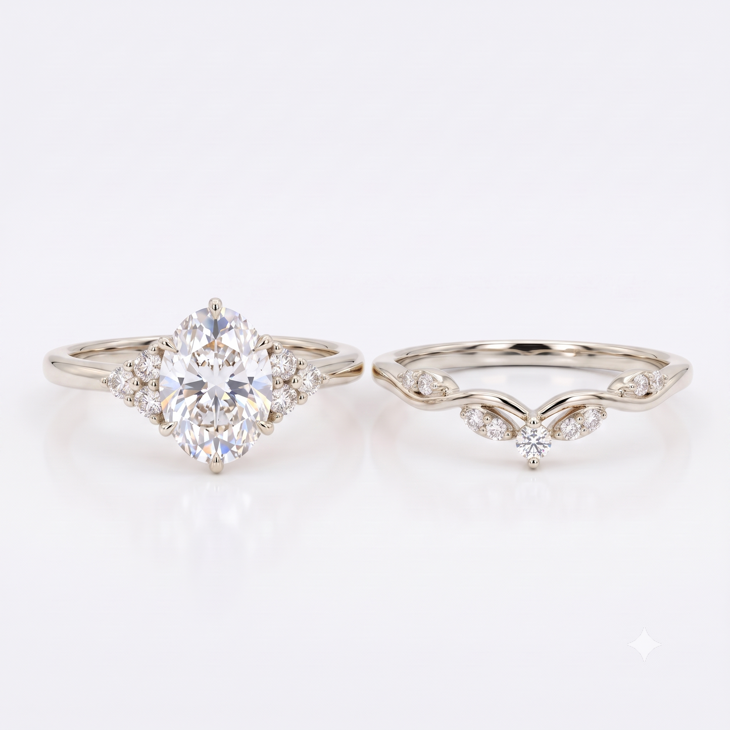 0.66CT Oval Cut Lab Grown Diamond Engagement Ring Set