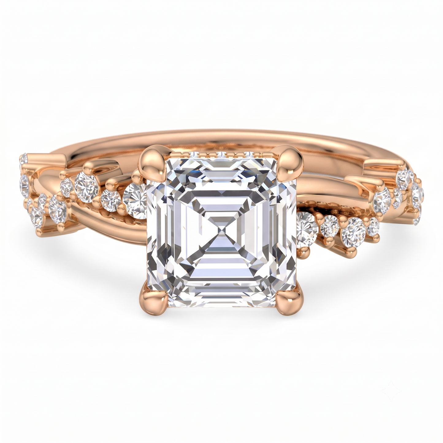 1. 1/4 Carat Asscher Cut Lab Grown Diamond Unique Twig and Leaf Ring