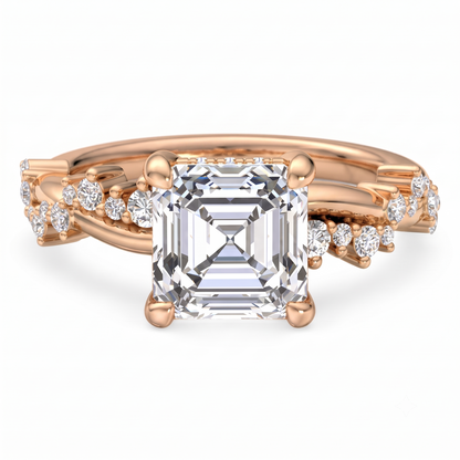 1. 1/4 Carat Asscher Cut Lab Grown Diamond Unique Twig and Leaf Ring