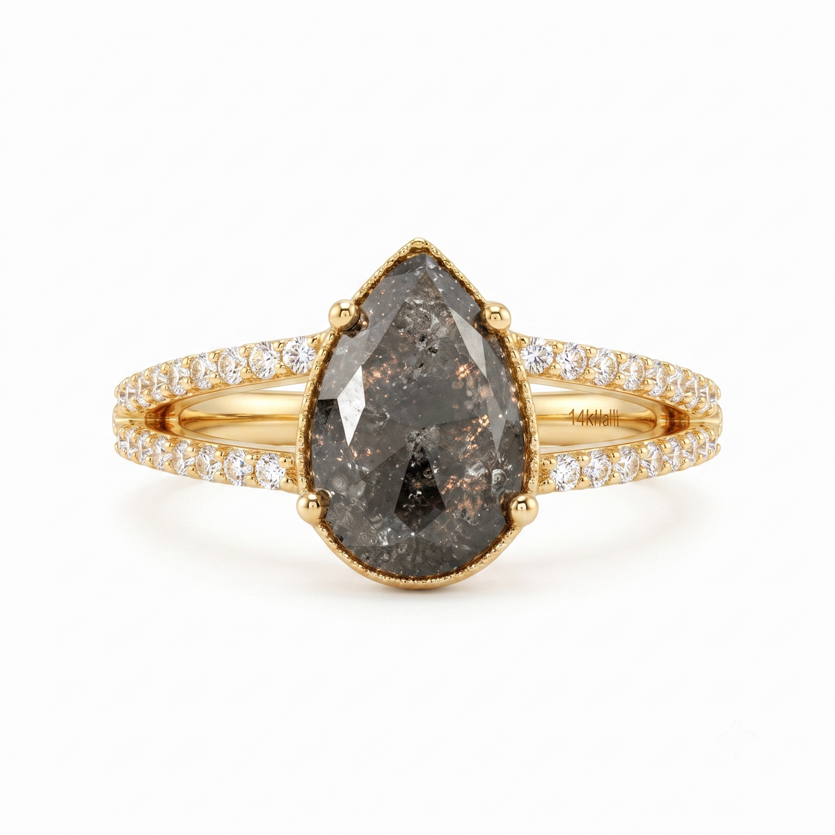1.70ct Pear cut salt and pepper Diamond Ring