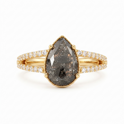 1.70ct Pear cut salt and pepper Diamond Ring