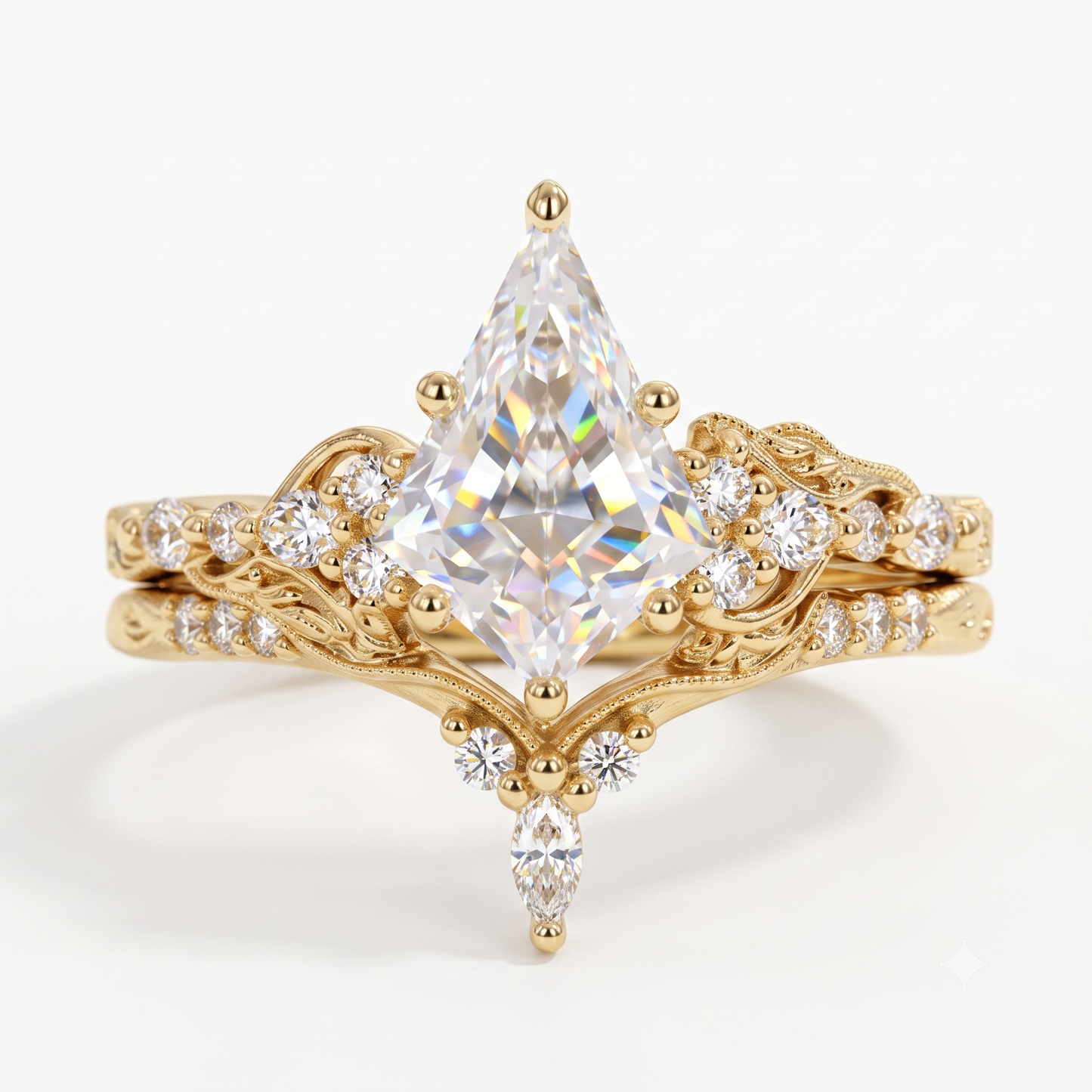 1.69 Ct Kite Cut Lab Grown Diamond Engagement Ring Set