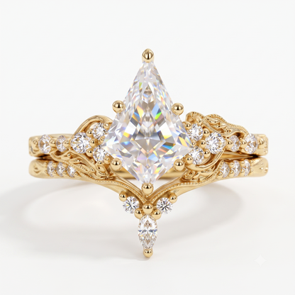 1.69 Ct Kite Cut Lab Grown Diamond Engagement Ring Set