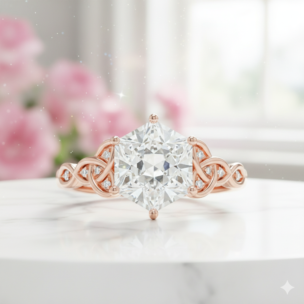1.30 Ct Hexagon Lab Diamond Engagement Ring - with Infinity Band