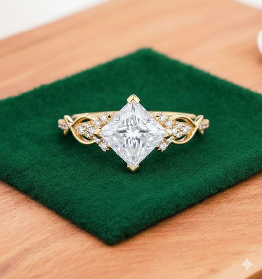 1.5 CT Princess Cut Lab Grown Diamond Engagement Ring • Vintage 14k Yellow Gold Twist Band