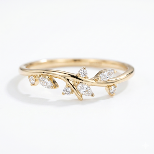 0.150ct Marquise & Round Cut Natural Diamond Curved Wedding Band