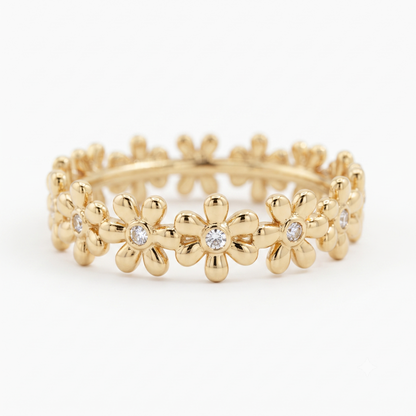 0.280 ct Daisy Flower Lab Grown Diamond Eternity Band in 14K Gold