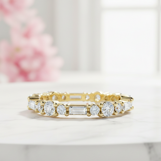 0.90 Ct Round & Baguette Lab Diamond Eternity Band – 14K Gold
