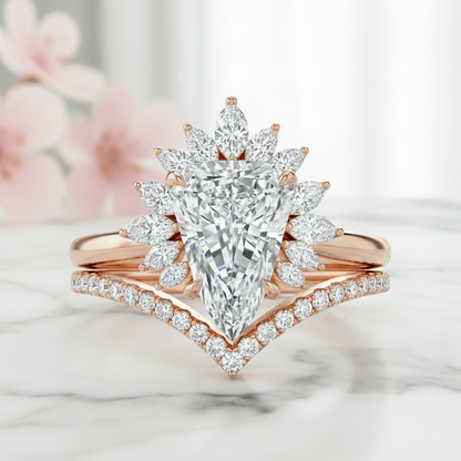 2.40 Ct Shield Cut Lab-Grown Halo Engagement Ring Set