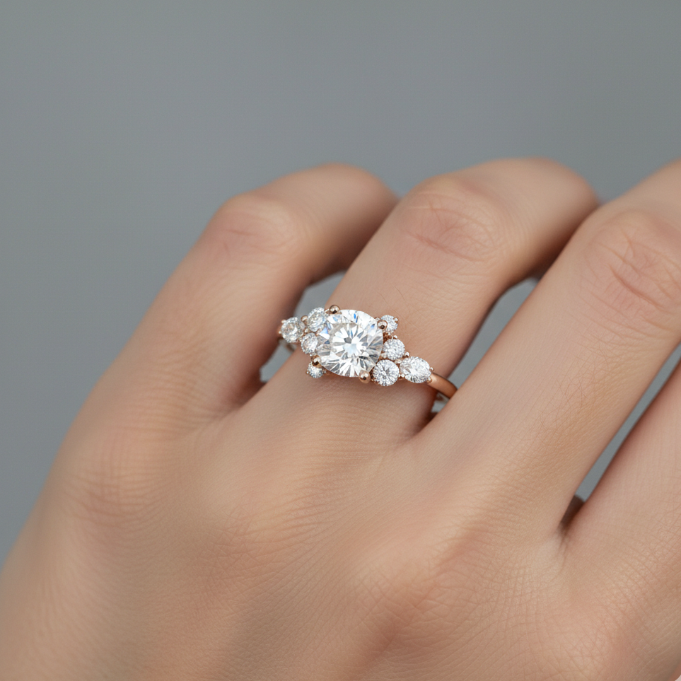 Round Cut Cluster Engagement Ring for Elegant Brides