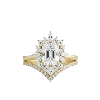 1.70 Ct Emerald Cut Lab-Grown Ring Set – Chevron Band