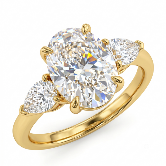 6x8mm Oval cut Natural Diamond Engagement Ring, Stacking ring