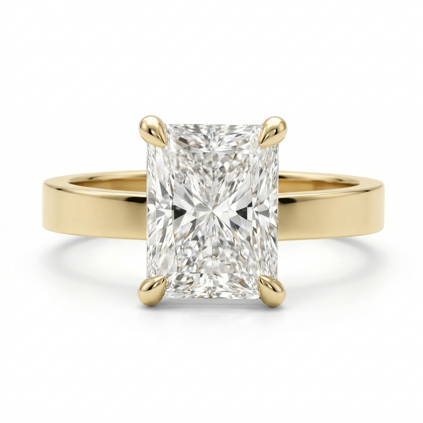 gold band radiant cut engagement ring