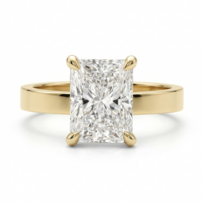 gold band radiant cut engagement ring