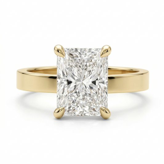 gold band radiant cut engagement ring