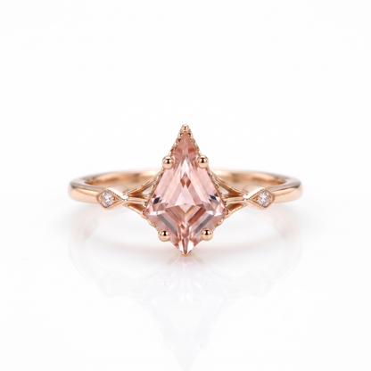 1.35ct Kite Cut Lab Pink Sapphire Engagement Ring • Three Stone Rose Gold Ring