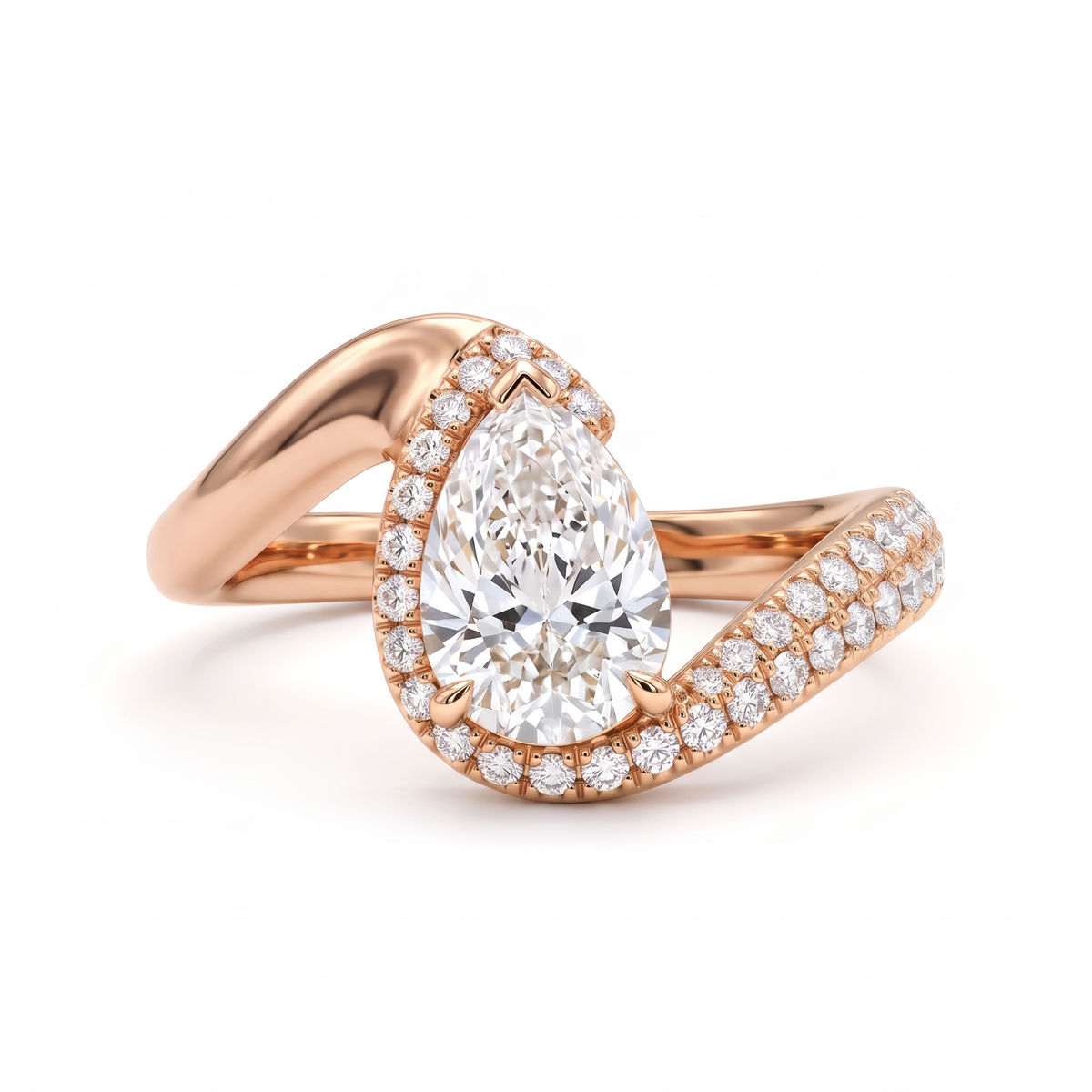1.00 Ct Pear Cut Lab-Grown Diamond Engagement Ring in Gold | Diamond Halo Ring – Amavida Jewels