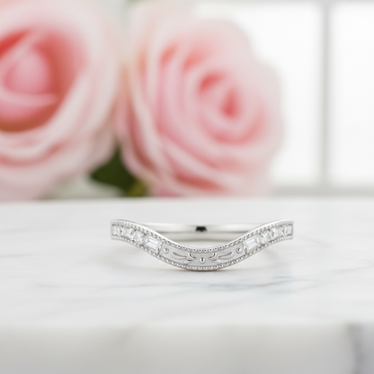 0.40 ct Vintage Curved Moissanite Wedding Band