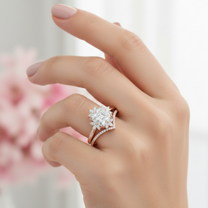 1.50 Ct Asscher Cut Lab-Grown Engagement Ring Set