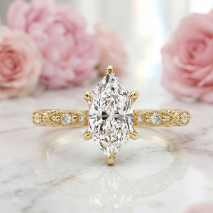 2.24 ct Marquise Lab Diamond Vintage Milgrain Engagement Ring