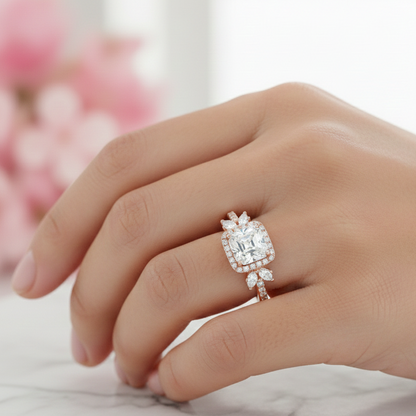 1.60 Ct Asscher Cut Lab-Grown Engagement Ring Set