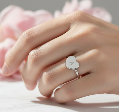 Custom Heart Ring – 14K Solid Gold Initial Band