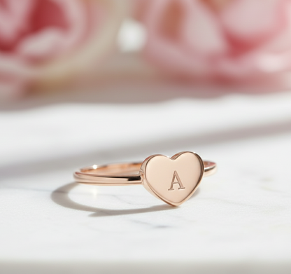 Custom Heart Ring – 14K Solid Gold Initial Band