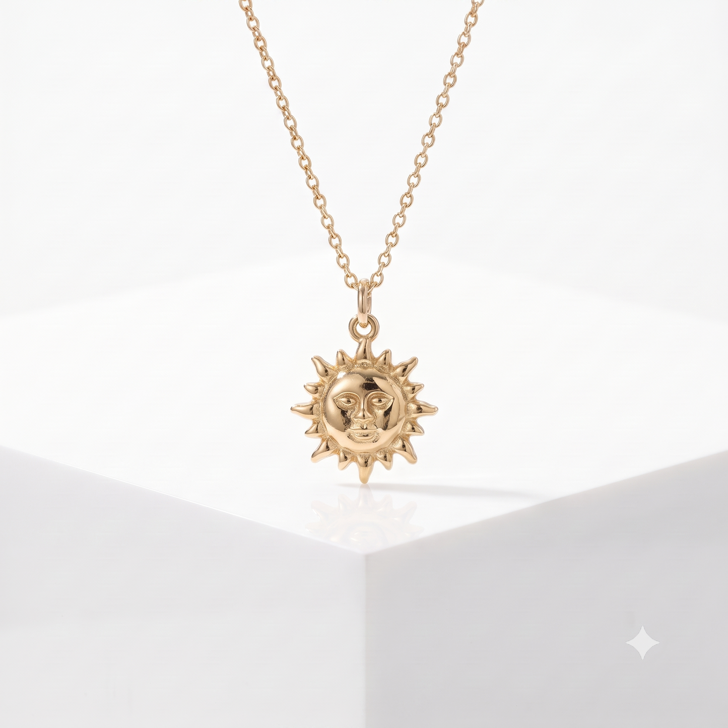 14k Gold Celestial Sun Face Pendant Necklace