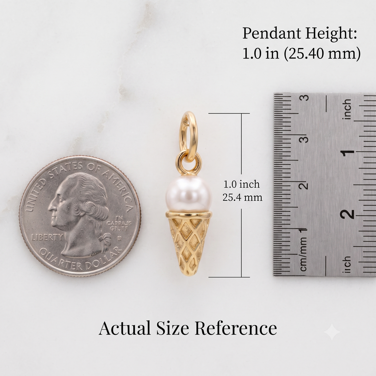 Pearl Ice Cream Cone Pendant Necklace, 14K Gold