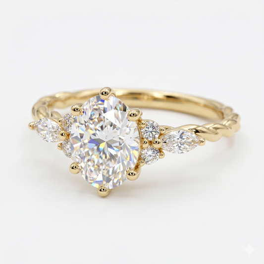 1.510 ct Vintage Oval Diamond Engagement Ring,twisted ring
