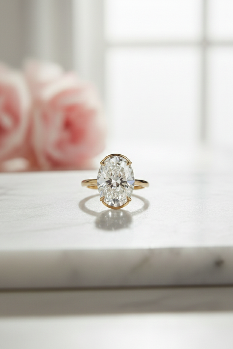 1.50CT Oval Cut Lab-Grown Engagement Ring – 14K Gold Solitaire Ring