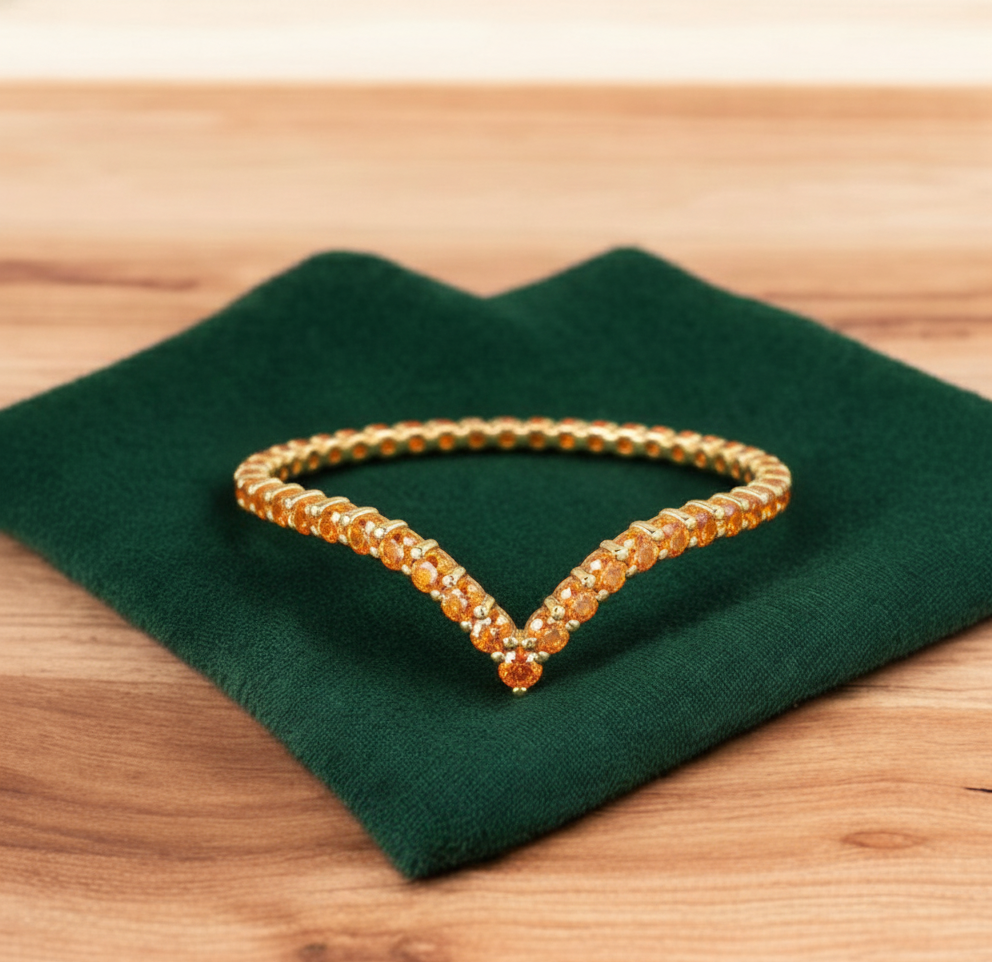 0.110 Ct White Gold CZ Curved Wedding Band – V-Shaped Ring