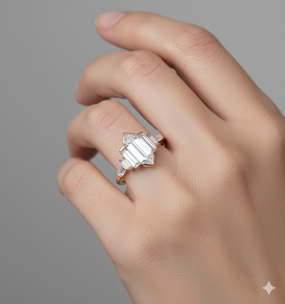 2.480 ct Hexagon Cut Lab Grown Diamond Engagement Ring